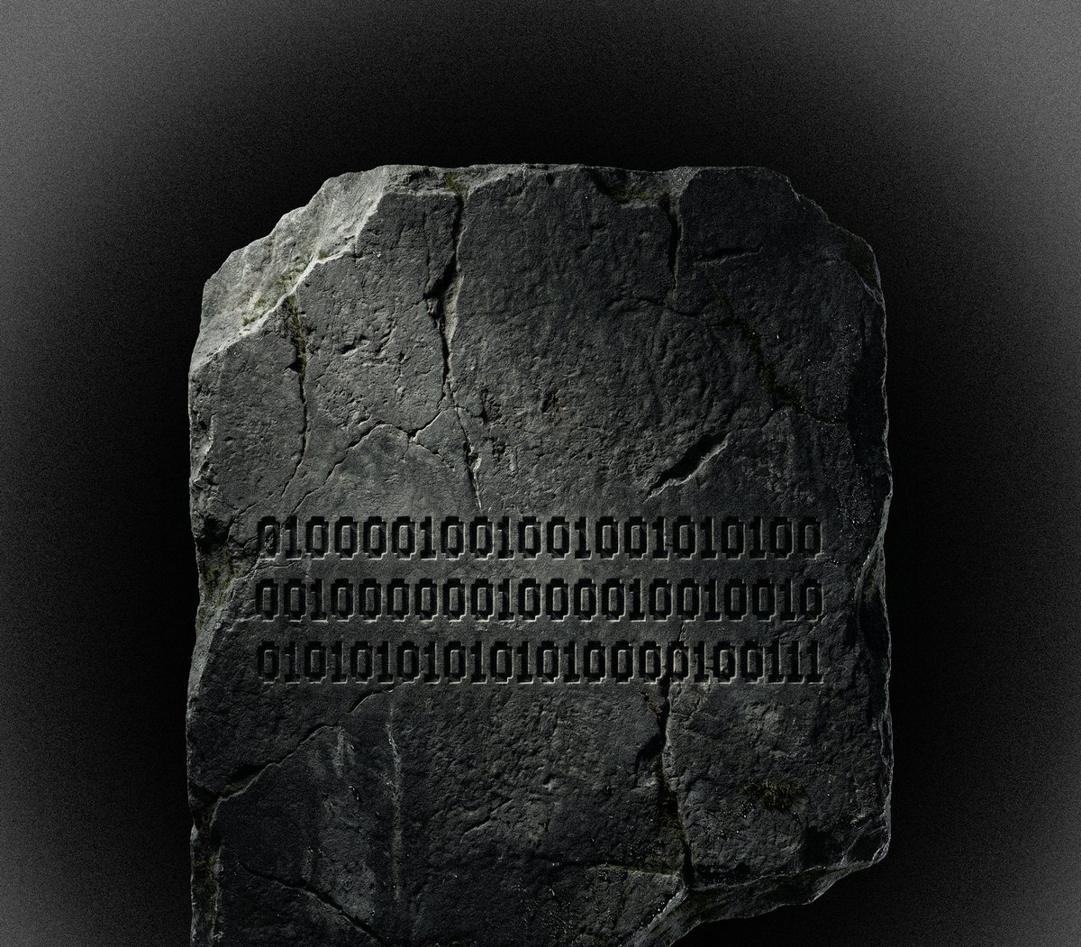 Stone block carved with an inscription in binary code